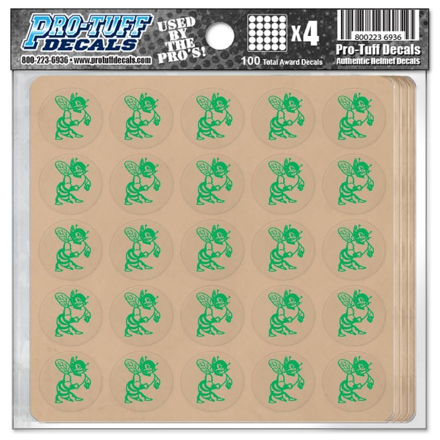 Hornet Award Decals Bees Stingers Wasp Swarm Yellowjackets Thick 1-1/8" Diameter (100 Decals) (Kelly Green on Clear)