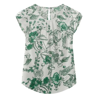 TASAMO Women Chiffon Blouse Round Neck Short Sleeve Top Shirts (Medium, LFD Green)