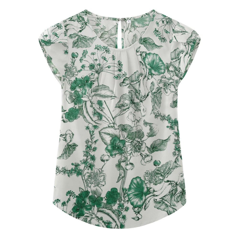 TASAMO Women Chiffon Blouse Round Neck Short Sleeve Top Shirts (Medium, LFD Green)