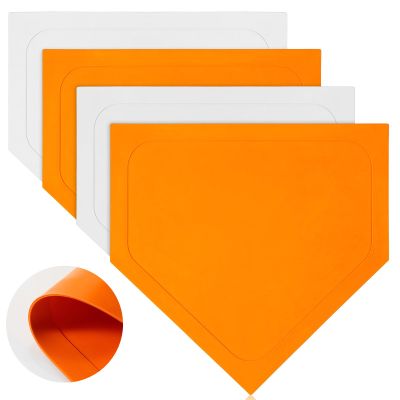 Halloscume 2 Pcs Baseball Home Plate 16 inch Bases Rubber Base Softball and Baseball Home Plate Mat for Kids Kickball Pitching Hitting Practice Training Equipment, Orange and White