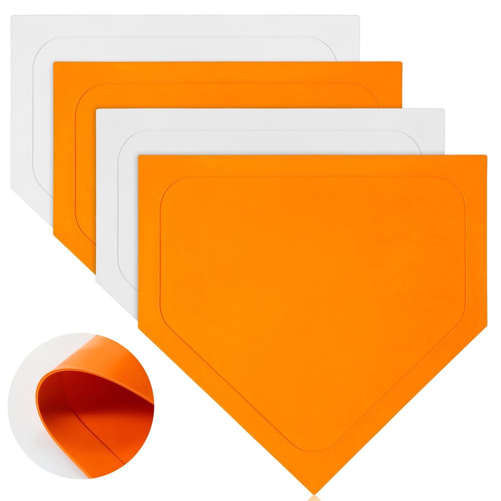 Halloscume 2 Pcs Baseball Home Plate 16 inch Bases Rubber Base Softball and Baseball Home Plate Mat for Kids Kickball Pitching Hitting Practice Training Equipment, Orange and White