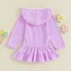 Hoanselay Kids Toddler Little Girl Swim Cover Up Towel Terry Swimsuit Wraps Zip Up Bathing Suit Robe Pool Beach Coverup (Purple Long, 5-6T) view 3