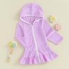 Hoanselay Kids Toddler Little Girl Swim Cover Up Towel Terry Swimsuit Wraps Zip Up Bathing Suit Robe Pool Beach Coverup (Purple Long, 5-6T) view 4