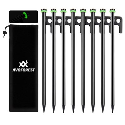 AVOFOREST 12Inch Heavy Duty Tent Stakes,8 PCS Tent Pegs Metal+Fluorescent Silicone Rings+ Storage Bag for Camping