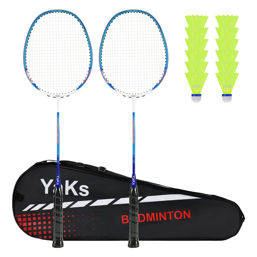 YAKS 2PCS 3U Ful Carbon Professional Uitra Light High Elastic Adult Student Training Badminton Racket Set Durable Type Blue-White