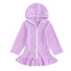 Hoanselay Kids Toddler Little Girl Swim Cover Up Towel Terry Swimsuit Wraps Zip Up Bathing Suit Robe Pool Beach Coverup (Purple Long, 7-8T) view 1