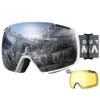 OutdoorMaster Heron Ski Goggles with 2 Lens, Frameless, Magnetic Interchangeable HD Toric Lens, OTG Snowboard Goggles(WhiteFrame Silver Vlt 10% + YellowLens) view 1