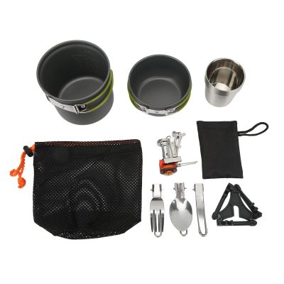 Glomora Camping Cookware Set, Multifunctional Outdoor Portable Pot with Foldable Spoon and Fork, Corrosion Resistant, Ideal for Picnics and Cooking Stove