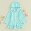 Hoanselay Kids Toddler Little Girl Swim Cover Up Towel Terry Swimsuit Wraps Zip Up Bathing Suit Robe Pool Beach Coverup (Blue Long, 3-4T) view 3