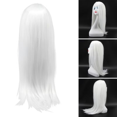 Long White Straight Wigs, Platinum Blonde Wig Synthetic Long Straight Anime Cosplay Costume Straight Sleek Long Full Synthetic Wigs for Women Fit
