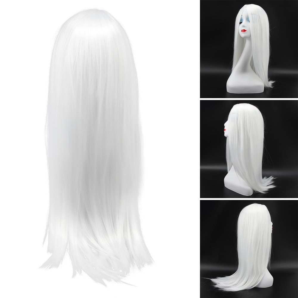 Long White Straight Wigs, Platinum Blonde Wig Synthetic Long Straight Anime Cosplay Costume Straight Sleek Long Full Synthetic Wigs for Women Fit