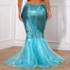Hansber Women's Halloween Costume 3D Print Mermaid Leggings Fish Scale Compression Pants Cosplay Trousers Clubwear BlueA Large view 3