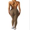 RXRXCOCO Ribbed Workout Sets for Women 2 Piece Backless Strappy Sports Bra Seamless Leggings Matching Set Yoga Outfits Brown Large view 3