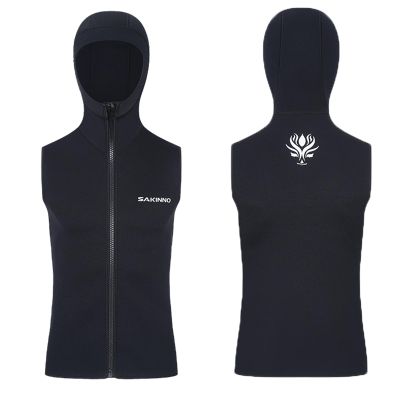 3mm Neoprene Wetsuit Hooded Vest for Men and Women Sleeveless Diving Vest with Hooded for Water Sports Surfing Snorkeling Swim Fishing (4XL, Black-2)
