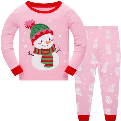 Popshion Little Boys Girls Christmas Pajamas for Toddler Clothes Set Snowman Sleepwear Long Sleeve 100% Cotton 2 Piece Kids Pjs 8t