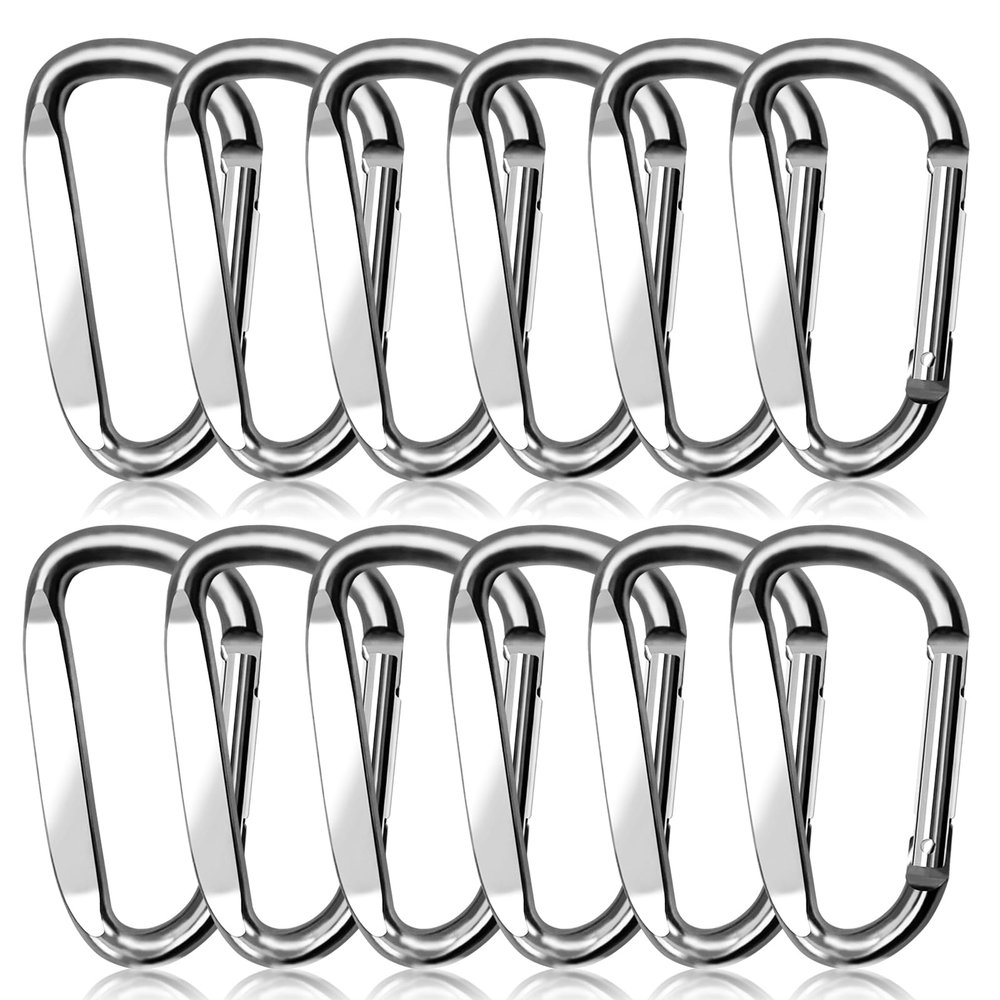 XIECHANEE Large Carabiner D Ring Clip 3", 12PCS Silver Aluminum Caribeaner Keychain, Spring Snap Hook for Keychain Clip