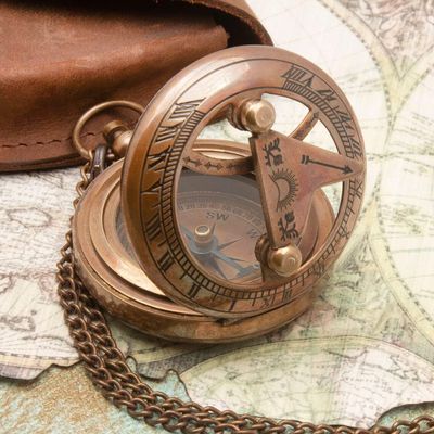 Antique Soul Home Sundial Compass Personalized Compass, Engraved Sundial Husband Wedding Traveller Gift Hiking