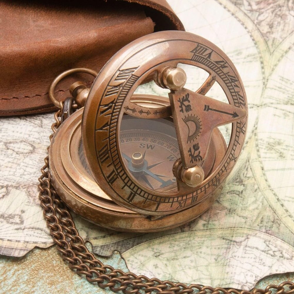 Antique Soul Home Sundial Compass Personalized Compass, Engraved Sundial Husband Wedding Traveller Gift Hiking