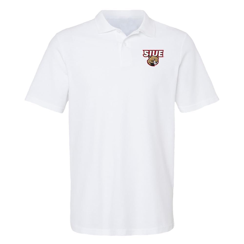 Campus Lab Southern Illinois University Edwardsville Primary Logo Men's Adult 100% Cotton Knit Polo Shirt, White, 3X-Large