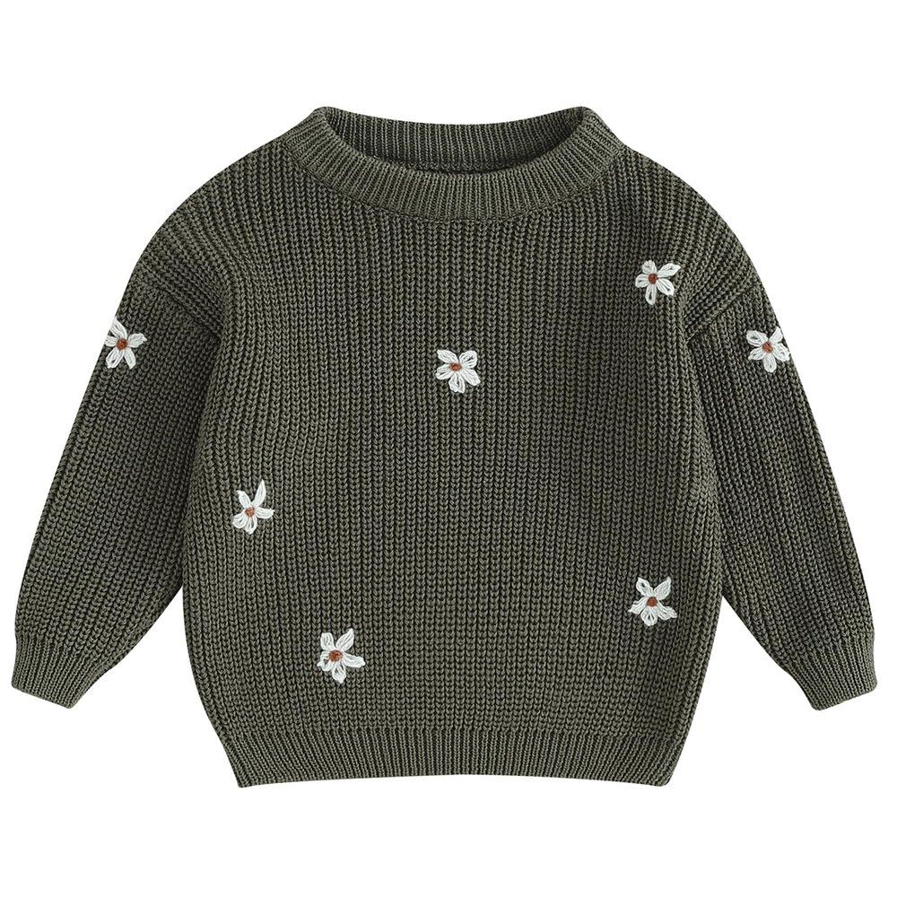 Mubineo Baby Girl Winter Clothes Cute Flower Sweater Crewneck Pullover Long Sleeve Knit Newborn Infant Sweaters (US, Age, 3 Years, 4 Years, Army Green)