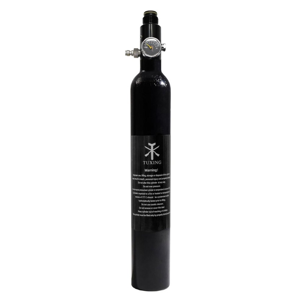 TUXING 0.38L Aluminum Paintball Air Tank, High Pressure Air Tank 23Ci Capacity, Diving Cylinder High Pressure Air Bottle for Paintball 5/8-18UNF,with Regulator (Inlet 4500psi, Outlet 2200psi)