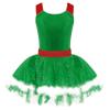 QinCiao Kids Girls Sequined Faux Fur Ballet Leotard Tutu Dress Christmas Figure Ice Skating Holiday Dance Dress Green 6 Years view 1