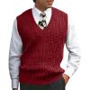Mens V Neck Sleeveless Sweater Vest Classic Business Gentleman V Neck Knitwear Knitted Waistcoat Sweater Tank Tops Wine view 1