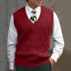 Mens V Neck Sleeveless Sweater Vest Classic Business Gentleman V Neck Knitwear Knitted Waistcoat Sweater Tank Tops Wine view 2