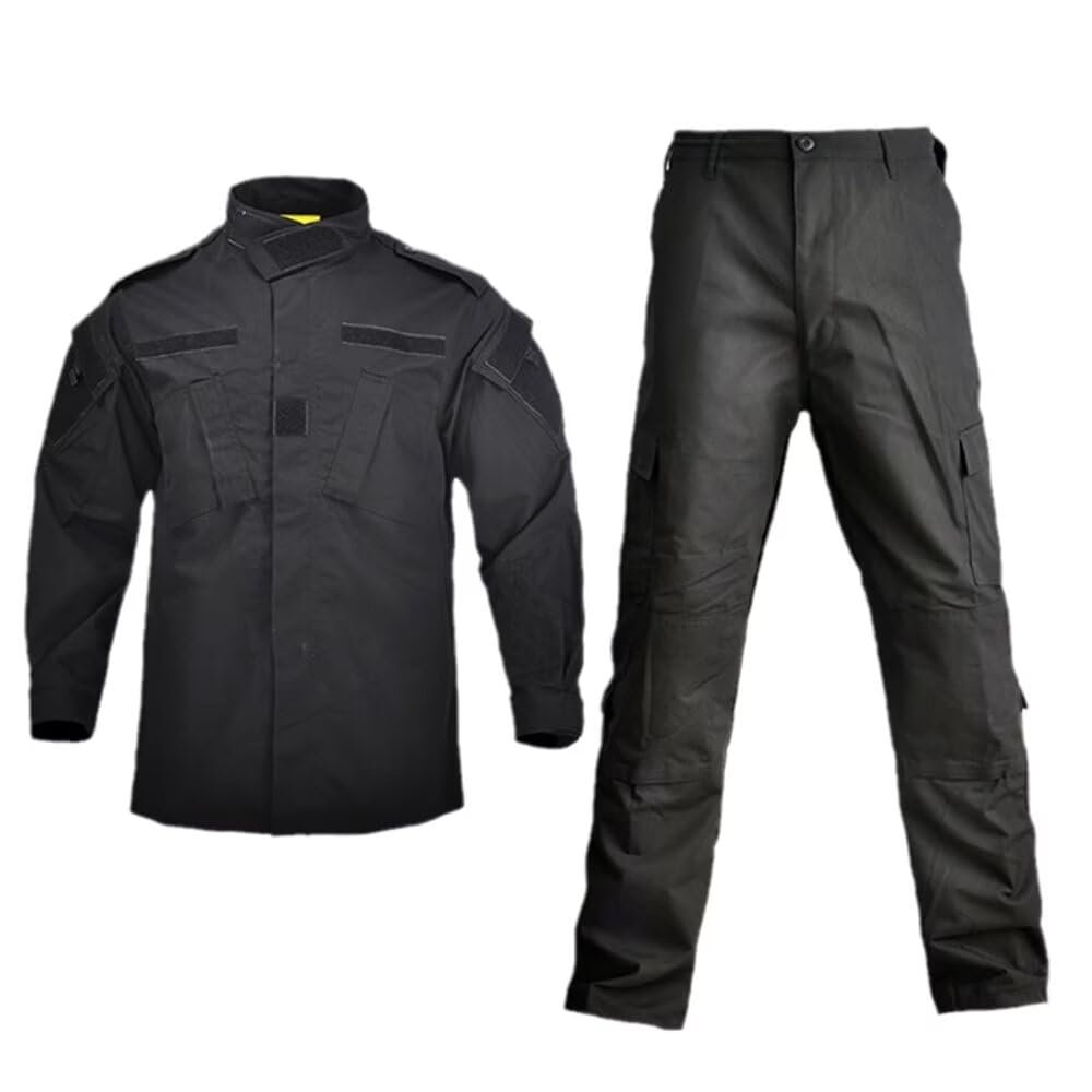 Lilychan Mens Tactical Military Hunting Suits Long Sleeve Rip-Stop BDU Uniforms Combat Shirt and Pants (Black, X-Large)