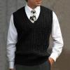 Mens V Neck Sleeveless Sweater Vest Classic Business Gentleman V Neck Knitwear Knitted Waistcoat Sweater Tank Tops Black view 3