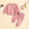 Baby Boys Girls Round Neck Long Sleeve Solid Color 2pcs Top Pants For Autumn Winter Outfits Daily (Pink, 6-12 Months) view 2