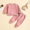 Baby Boys Girls Round Neck Long Sleeve Solid Color 2pcs Top Pants For Autumn Winter Outfits Daily (Pink, 6-12 Months) view 4