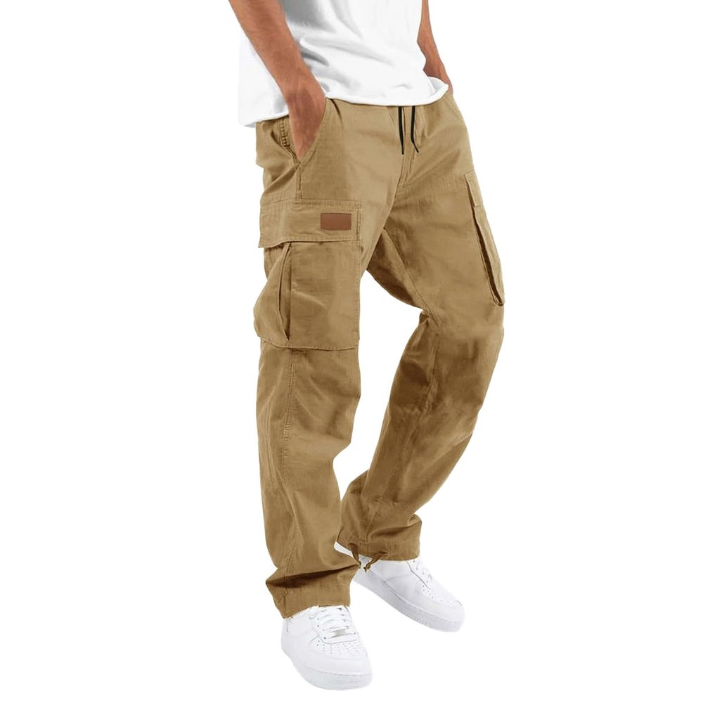 WZIKAI Mens Cargo Pants Casual Joggers Hiking Pants Loose Straight Athletic Workout Sweatpants with Pockets Khaki L