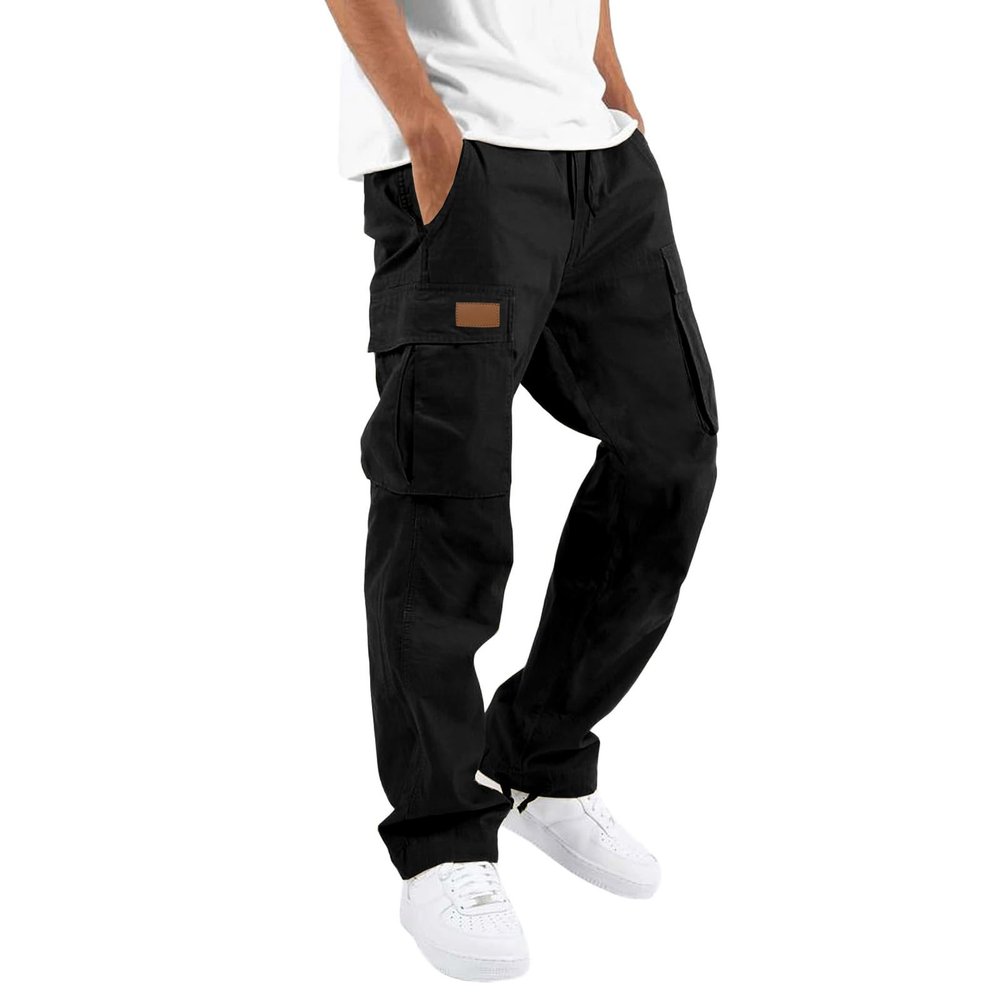 WZIKAI Mens Cargo Pants Casual Joggers Hiking Pants Loose Straight Athletic Workout Sweatpants with Pockets Black L
