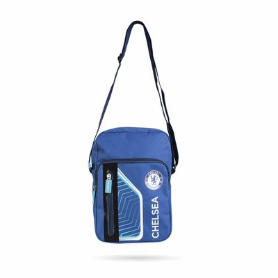 Hy-Pro Official Licensed Chelsea F.C. Shoulder Bag - Compact Side Bag with 2 Zip Pockets & Adjustable Strap, Breathable Airmesh, Blue Chelsea Soccer Club Colors with Team Crest
