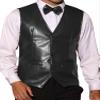 Lars Amadeus Black Waistcoat for Men's PU Faux Leather Western Vest Bowtie XX-Large Black view 1