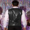 Lars Amadeus Black Waistcoat for Men's PU Faux Leather Western Vest Bowtie XX-Large Black view 3