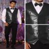 Lars Amadeus Black Waistcoat for Men's PU Faux Leather Western Vest Bowtie XX-Large Black view 4