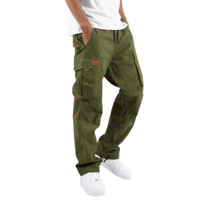 WZIKAI Mens Cargo Pants Casual Joggers Hiking Pants Loose Straight Athletic Workout Sweatpants with Pockets Army Green S