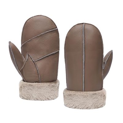 MGGMOKAY Men Leather Mittens Shearling Sheepskin Fur Lined Winter Mitten Gloves,Light Brown,M