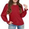 Haloumoning Girls Long Sleeve Shirts Kids Fashion Crew Neck Tunic Tops Blouse 5-14 Years Red view 1