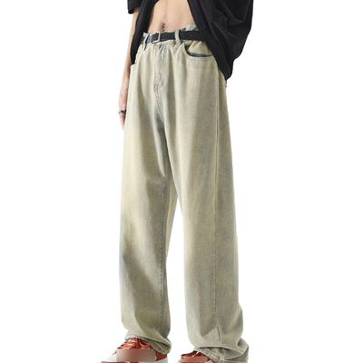 Mens Straight Jeans Wide Leg Baggy Loose Fit Denim Pants Y2K Vintage Casual Long Trousers (XX-Large,Yellow Mud Color)