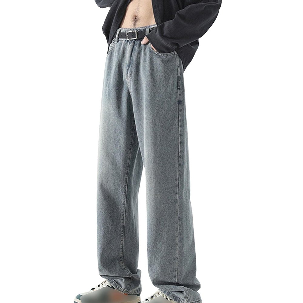 Mens Straight Jeans Wide Leg Baggy Loose Fit Denim Pants Y2K Vintage Casual Long Trousers (XX-Large,Nostalgia Blue 3)