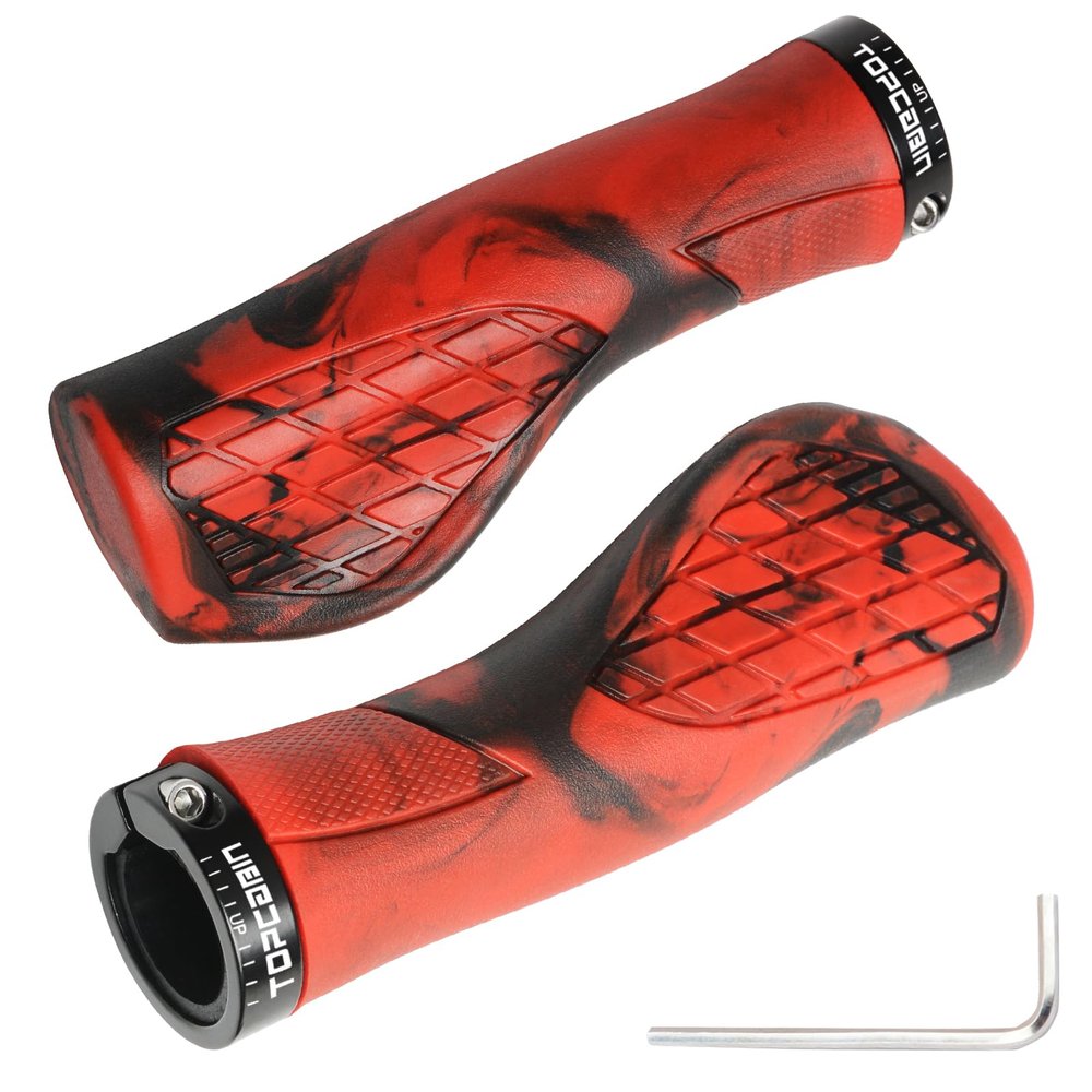 TOPCABIN Bicycles Handlebar Grips, Aluminum Lock-on Ergonomic Bike Grips, Cushion Vibrations Comfort Bike Handlebar Grips, Mountain MTB BMX Bicycles Grips for Scooter (Rubber Camouflage(Red))