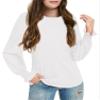 Haloumoning Girls Long Sleeve Shirts Kids Fashion Crew Neck Tunic Tops Blouse 5-14 Years White view 1