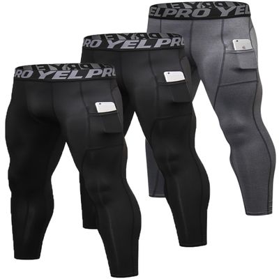 Queerier 3 Pack Men's Compression Pants Athletic Leggings with Pockets Running Baselayer Tights Cycling Workout Pants