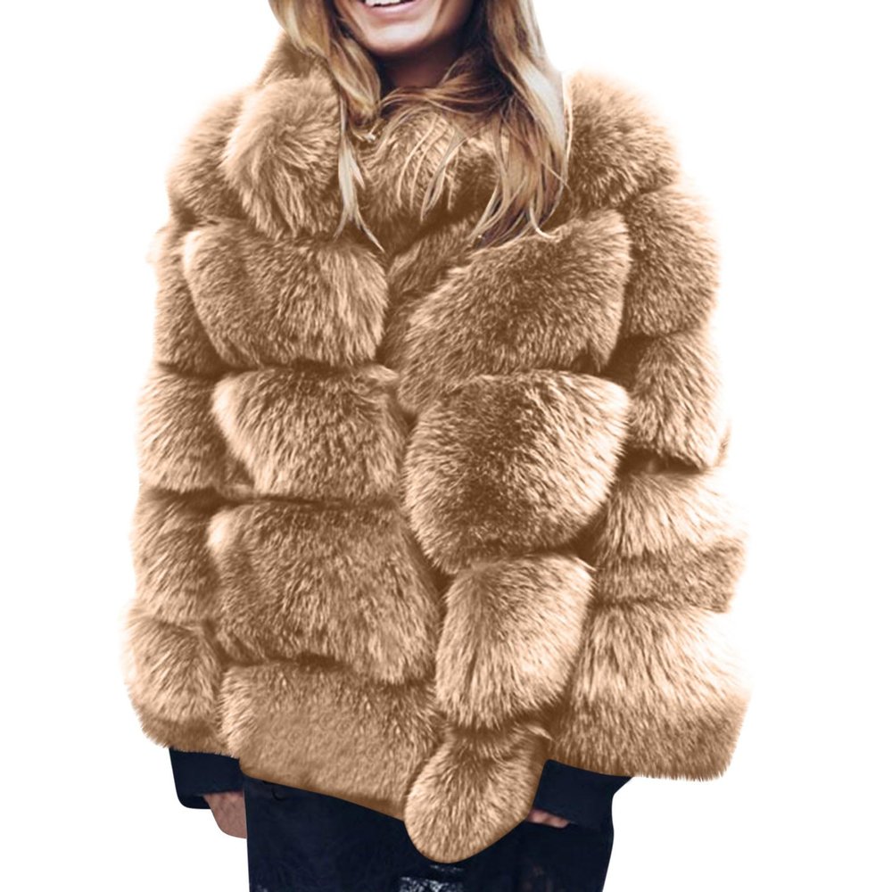 Lmdudan Women's Fur Jacket 2023 Fashion Faux Fox Fur Coat Solid Color Winter Warm Overcoat Long Sleeve Plush Cardigan Tops