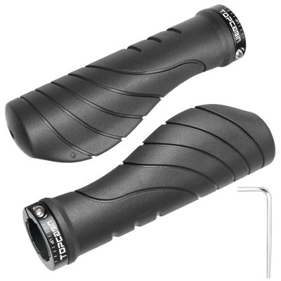 TOPCABIN Bicycles Handlebar Grips, Aluminum Lock-on Ergonomic Bike Grips, Cushion Vibrations Comfort Bike Handlebar Grips, Mountain MTB BMX Bicycles Grips for Scooter (Ergonomic E(Black))