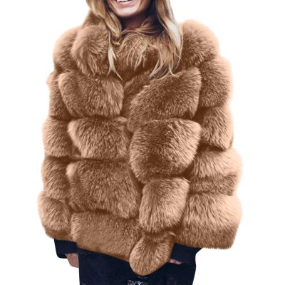 Lmdudan Women's Fur Jacket 2023 Fashion Faux Fox Fur Coat Solid Color Winter Warm Overcoat Long Sleeve Plush Cardigan Tops
