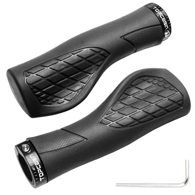 TOPCABIN Bicycles Handlebar Grips, Aluminum Lock-on Ergonomic Bike Grips, Cushion Vibrations Comfort Bike Handlebar Grips, Mountain MTB BMX Bicycles Grips for Scooter (Ergonomic Rubber(Black))